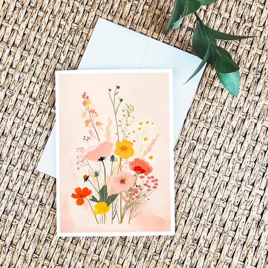 Bouquet of Warmth Greeting Card - Watercolor Wildflowers, Blank Inside, Perfect for All Occasions