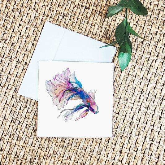 Betta Fish Greeting Card, Watercolor Aquatic Art, Unique Birthday Note, Home Decor, Quality Art Paper